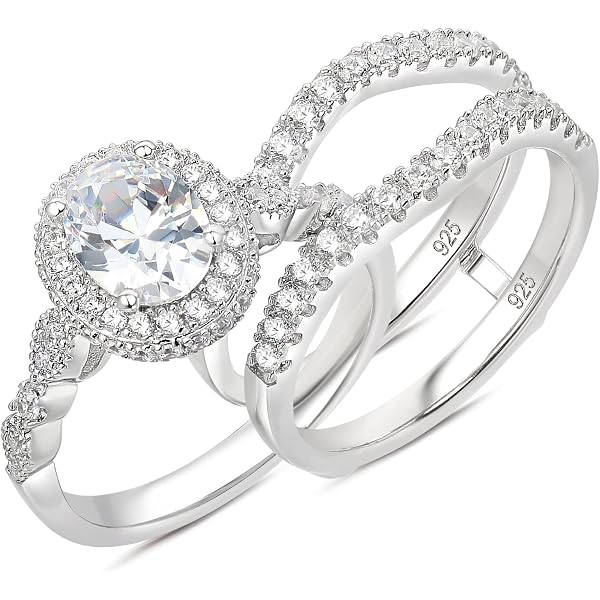 Dazzlingrock Collection 14K White Gold Ring Set - 6mm Heart & Round Lab-Created Gemstone With Cubic Zirconia Accents