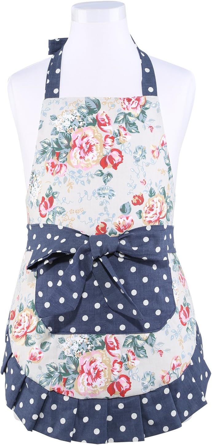 NEOVIVA Childrens Aprons for Baking, Adjustable Cotton Chef Kids Aprons for Teenage Girl's Boys, Aprons with Pockets for Cooking Kitchen Painting Gardening School BBQ Wear, Floral Quarry Bloom