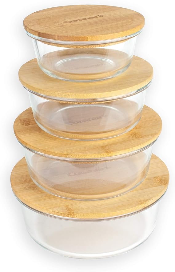 Cuisinart Glass Containers with Bamboo Lids 8 Piece Round