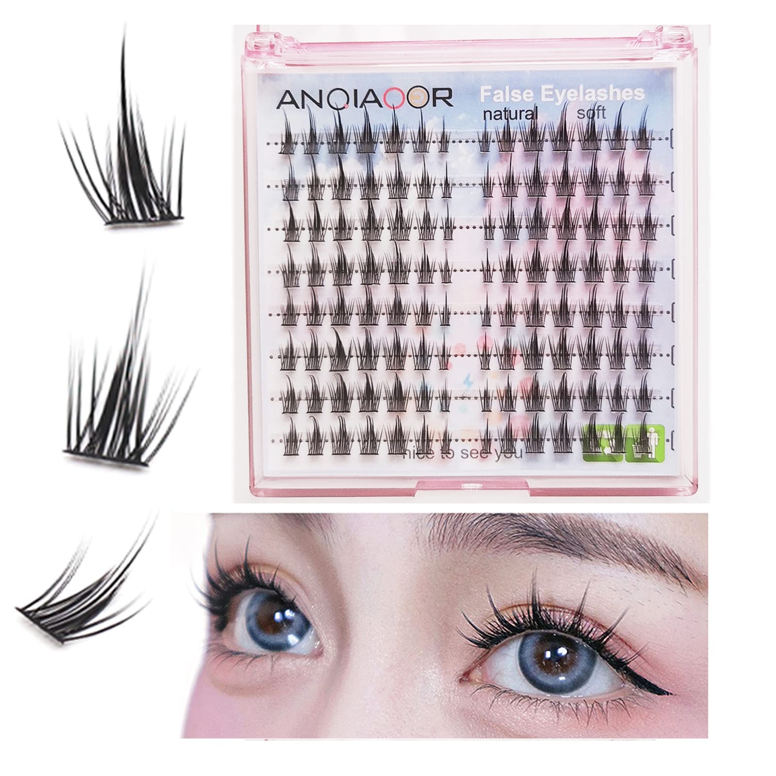 Individual Lashes Cluster Manga Lashes Natural Look Wispy Spiky Wide Stem C Curl, DIY False Eyelashes Extension Soft for Makeup Use at Home