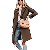 Hooever Women's Winter Wool Coat Casual Notch Lapel Single-Breasted Peacoat