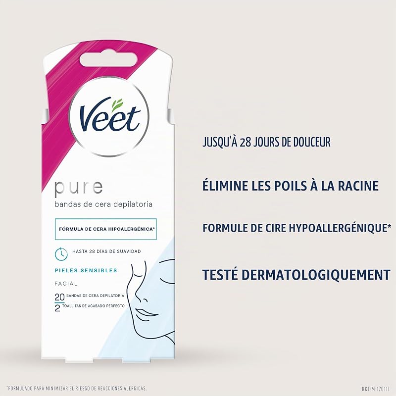 Banda Facial Pure 20 Bandas pour tous types de peau, avec format pratique, peau douce et soignée