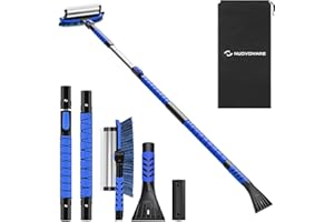 Nuovoware 60" Ice Scraper and Extendable Snow Brush for Car Windshield, 5 in 1 Adjustable Snow Removal Tools with 270° Pivoting Brush Head for Car Auto Truck SUV, Blue