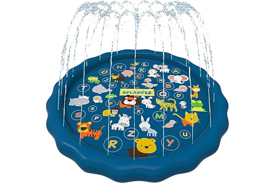 SplashEZ 3-in-1 Splash Pad, Sprinkler for Kids & Baby Pool for Learning – Toddler Sprinkler Pool, 60’’ Outside Water Toys – “from A to Z” Outdoor Play Mat for Babies & Toddlers