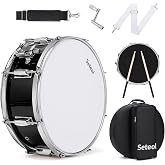 Seteol Snare Drum Kit, 14" x 5.5" Marching Snare Drum + Storage Padded Bag | Silent Mute Pad + Pair Of 5A Drumsticks + Drums Key, Portable Drums Hardware Set for Adults (Black)