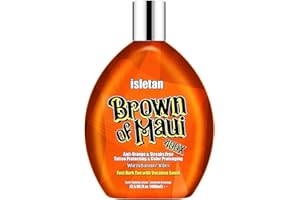 Isletan Brown of Maui Indoor Outdoor Tanning Lotion with Bronzer and Accelerator, Instant Bronzer Tanning Lotion For Tanning Bed, Tanning Bed Lotion with Tattoo Protection, DHA Free, 13.5oz