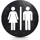 Hotop Black Unisex Bathroom Sign, Business Restroom Decor, Men and Women | 7.87 x 7.87 Inch Metal Unisex Restroom Door Signs, Adhesive Backed, Decor for Office Businesses Restaurant Home Bathroom Wall
