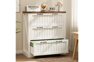 SEDETA 3 Drawer File Cabinet, Farmhouse Filing Cabinet for Home Office, Wood Office File Cabinets for Letter/Legal/A4 Size, Lateral File Cabinets with Printer Stand for Study Room, Living Room, White