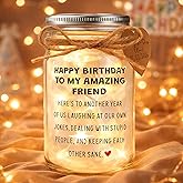 Best Friend Birthday Gifts for Women – Funny Friendship Message Mason Jar Night Light, Starlight-Like Warm Glow, 15oz Thick Glass Rustic Home Decor for Bestie, Sister