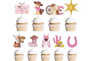Wxiben My First Rodeo Decorations Girls - 36PCS First Rodeo Birthday Decorations Girl Western Cowgirl 1st Birthday Party Cupcake Toppers Decor Supplies First Rodeo Birthday Party Cake Toppers