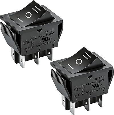 Heschen Rocker Switch ON-OFF-ON DPDT 6 Terminals 16A 250VAC Black 2 Pack