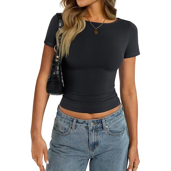Elesomo Women's Summer Basic T-Shirts - Short Sleeve Crew Neck Slim Fit Tee Tops (Cotton Blend, Multiple Colors) - View #2