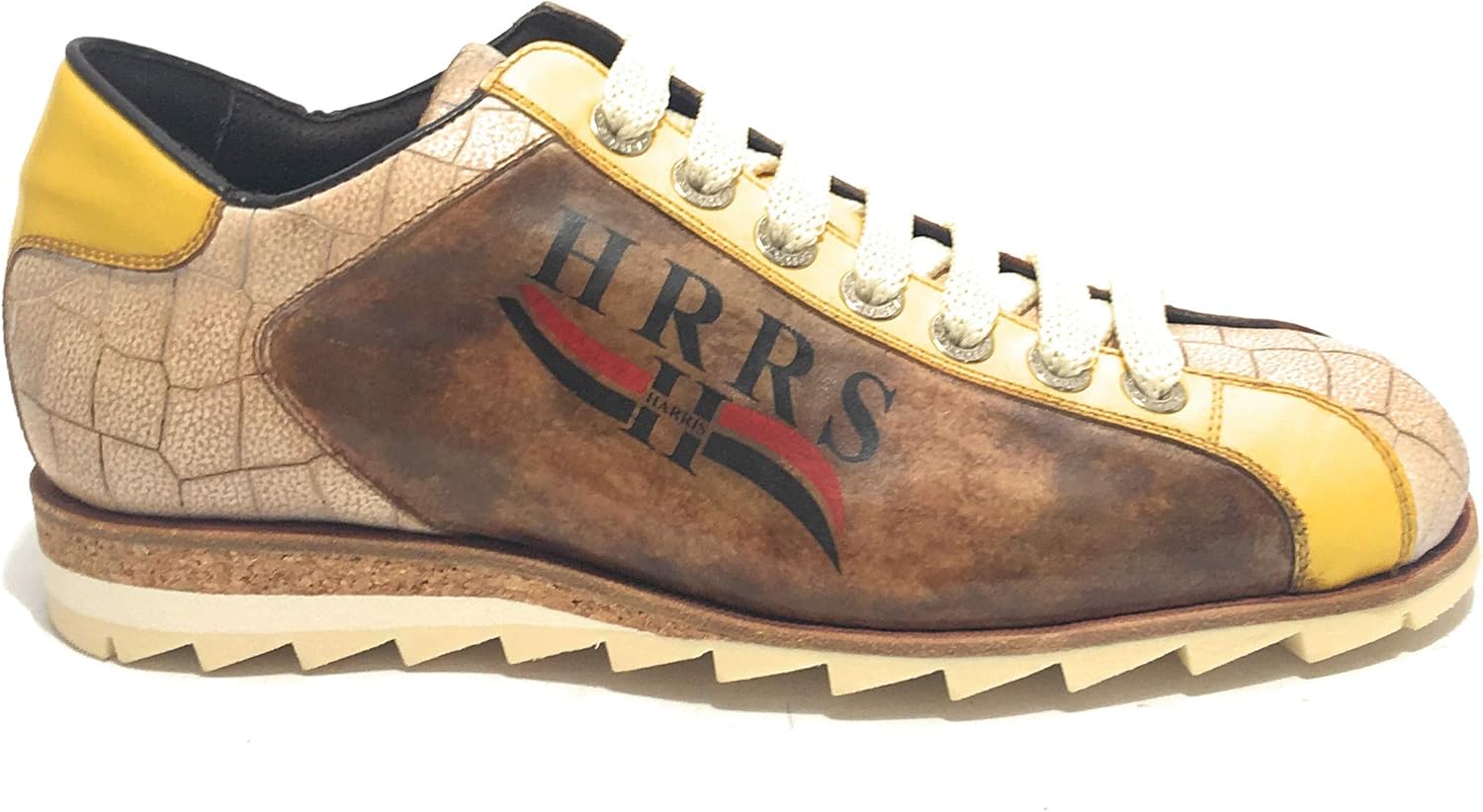 Harris Scarpe Uomo Sneaker Pelle Stampa Cocco/Noce/Giallo Gomma