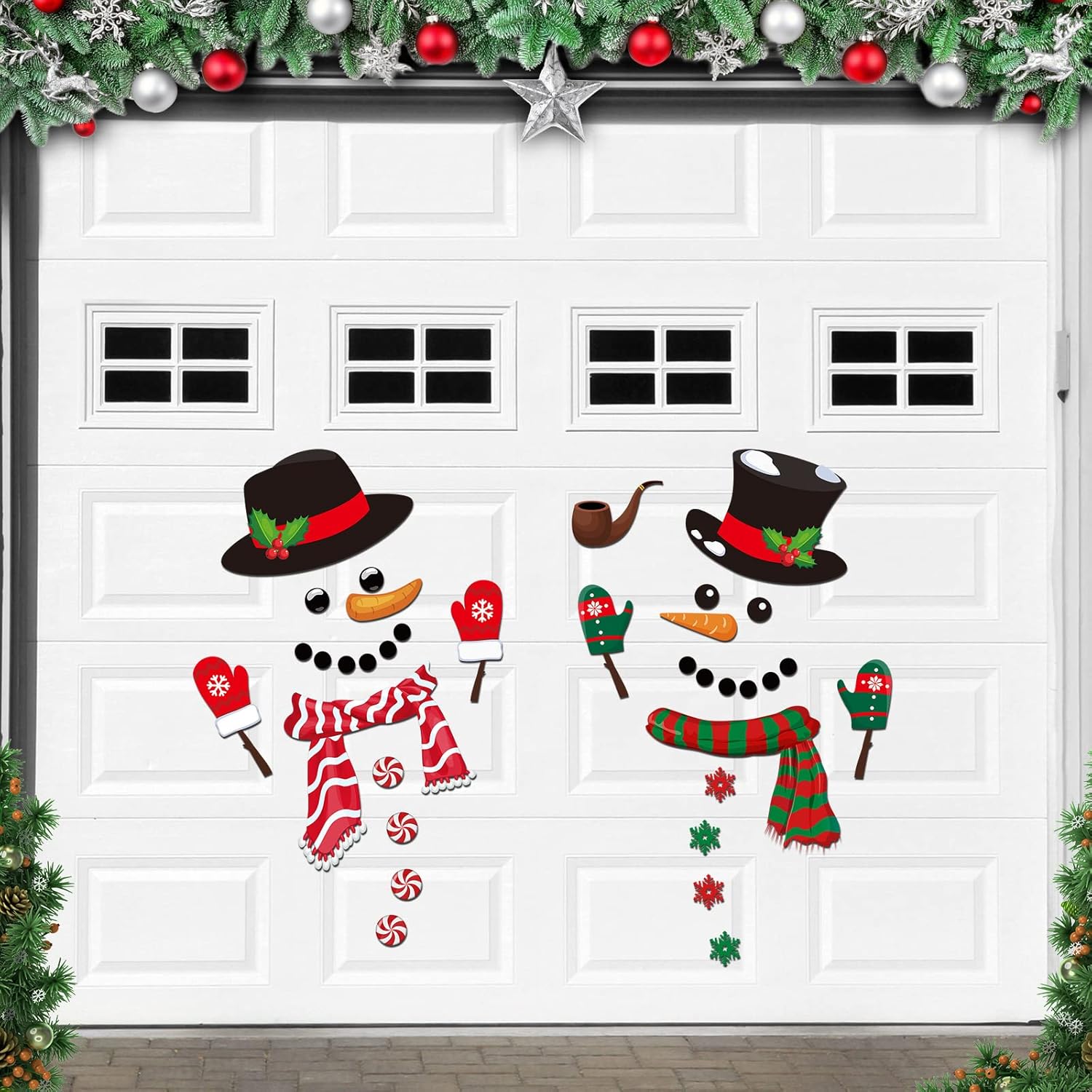 Garage Door Decorations - 2 Sets Christmas Garage Door Magnets Decorations Snowman Garage Door Magnetic Refrigerator Cute Face Funny Magnets Stickers for Xmas Holiday Car Outdoor Decors