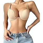 varsmiss Women's Deep Plunge Multi-Way Convertible Bra Underwire Padded Push Up Bra with Clear Strap