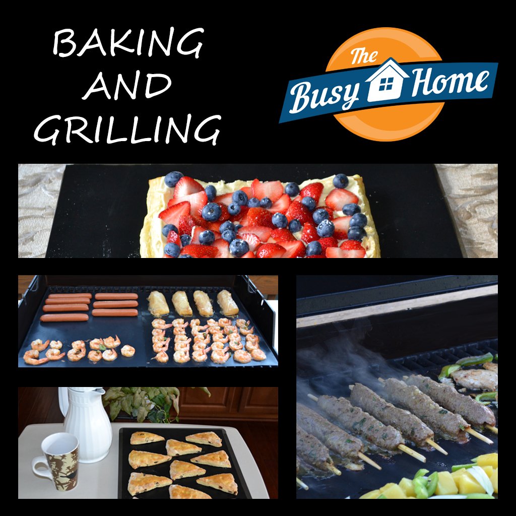 The Busy Home BBQ Grill Mat and Bake Mat with 2 Recipe eBooks - 13 by 15.75 inch in Black- Set of 2 Mats