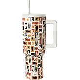 Simple Modern Halloween 40 oz Trek Tumbler with Handle and Straw Lid | Cup Holder Friendly Insulated Stainless Steel Travel Mug | Spooky Stamps on Cream