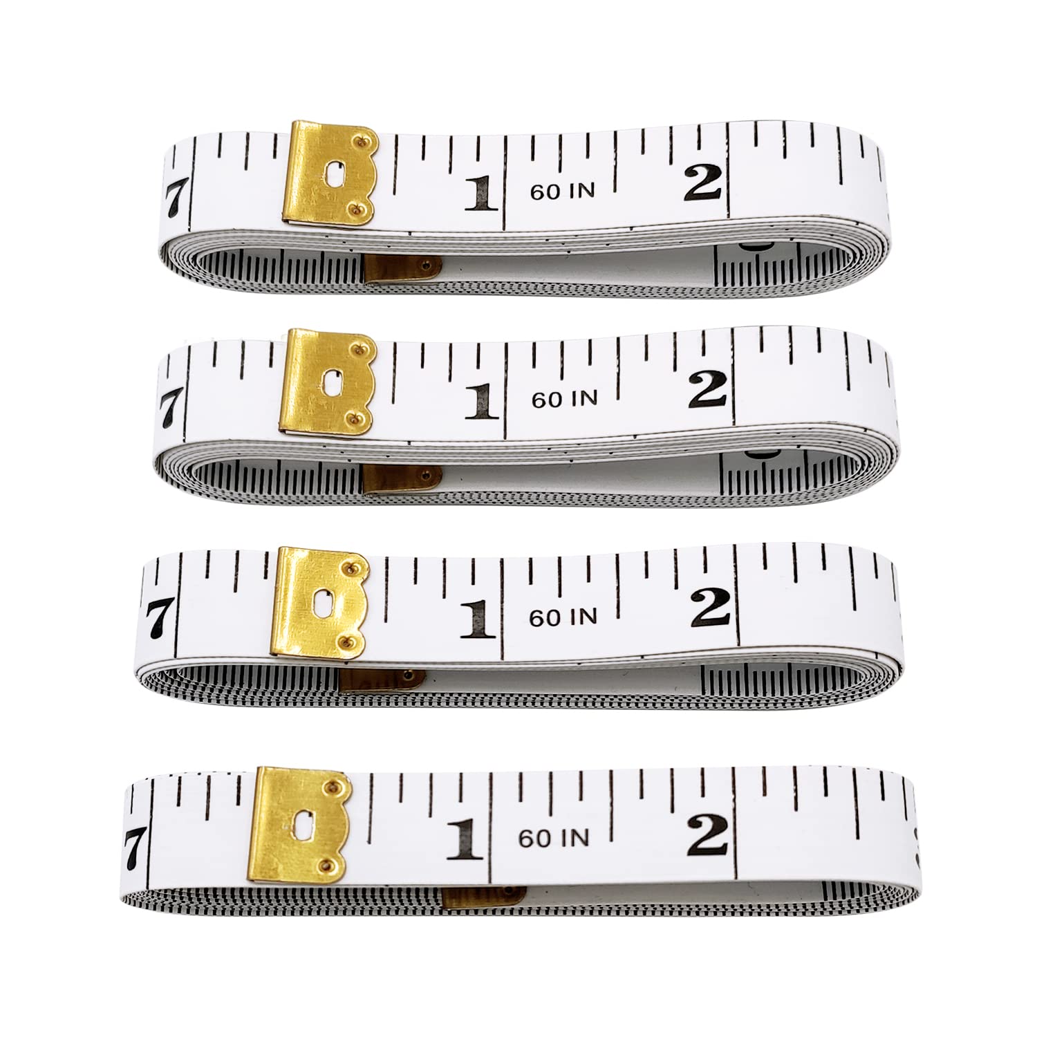 STAMI PLET 4 Pack Soft Tape Measure Double Scale 60-inch/150cm, Fabric Craft Tape Measure & Medical Body Measurement, Sewing Flexible Vinyl Ruler & Measuring Tape for Body Weight Loss (White)