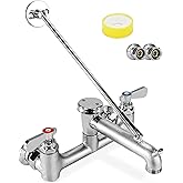 ZKDAUSDO Commercial Mop Sink Faucet Service Sink Faucet with 6-1/2" Vacuum Breaker Spout, Wall Mount 8" Adjustable Center, with 3/4" Hose Thread, Pail Hook, Chrome-Plated for Utility, Laundry, Garden