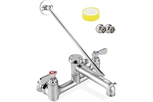 ZKDAUSDO Commercial Mop Sink Faucet Service Sink Faucet with 6-1/2" Vacuum Breaker Spout, Wall Mount 8" Adjustable Center, wi