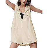 TAQCUX Rompers for Women Athletic Workout Hooded Romper Casual Zip-Front Neck Jumpsuits Overalls with Pockets