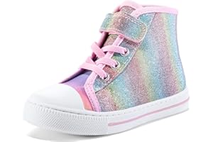 K KomForme Toddler Sneakers Girls Canvas High Top Walking Shoes with Hook and Loops