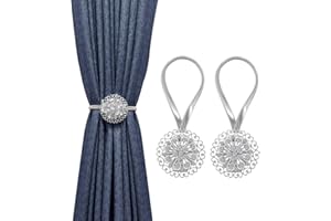 MoKo 2 Pack Crystal Flower Magnetic Curtain Tiebacks, Window Curtain Decorative, No Drilling Drapery Holdbacks Flower Curtain