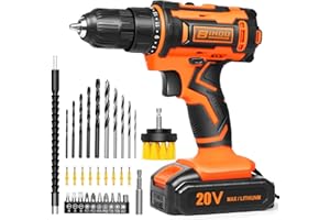 BIHOO 20v Drill Driver Set,Cordless Drill with Battery and Charger,LED Tools Kit,25+1 Torque Setting and 43pcs Drill Bits