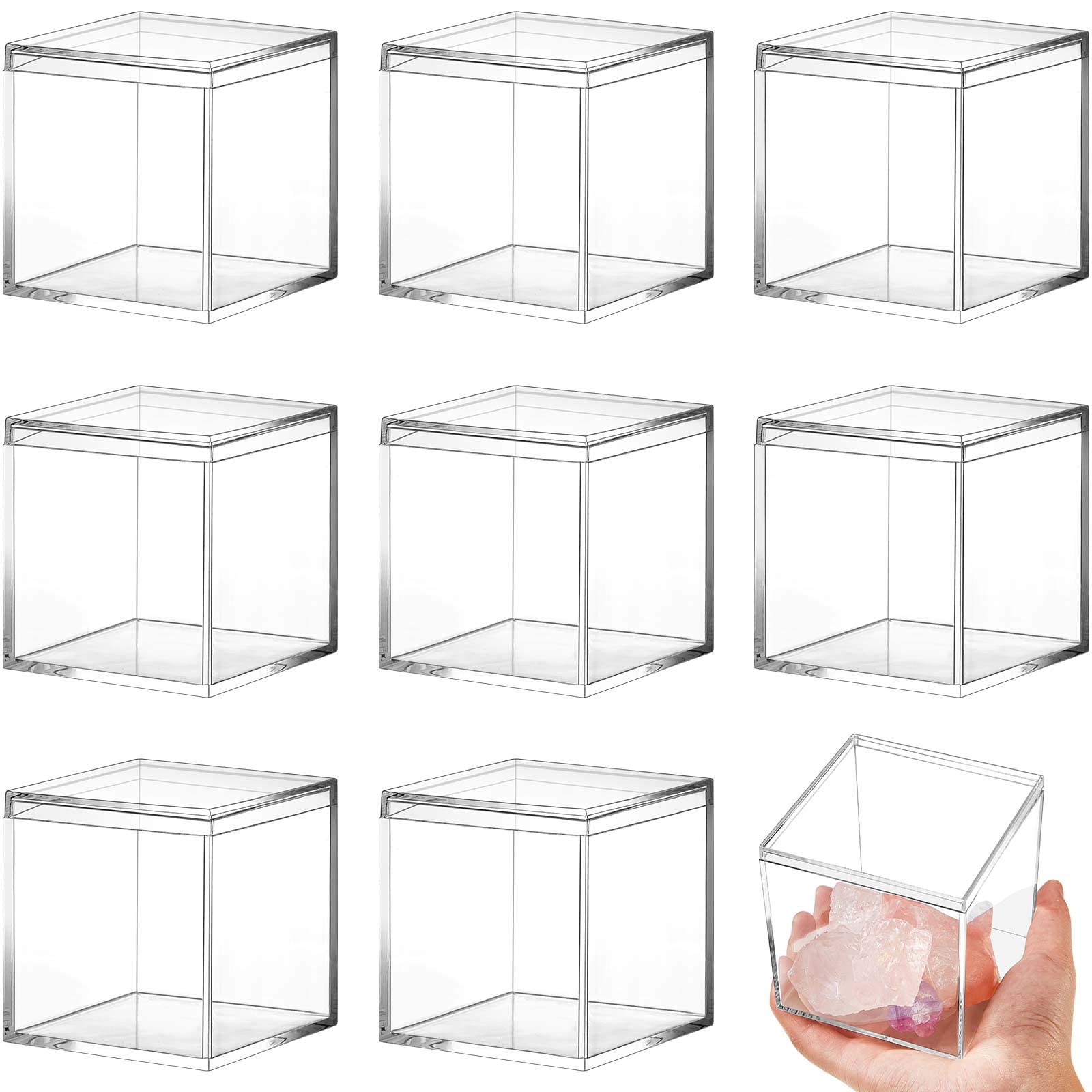 Photo 1 of Blulu 8 Pieces Clear Acrylic Plastic Jewelry Box Mini Storage Box Mini Cube Containers with Lids for Candy Pill and Tiny Jewelry(Square,3.3 x 3.3 x 3.3 Inch)