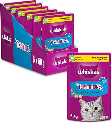 Temptations Premios para Gatos Sabor Salmón, 60g (Pack de 6)