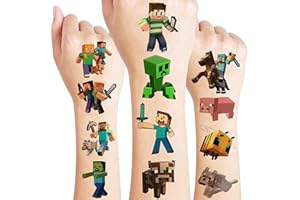 200+pcs Mine-craft Temporary Tattoo Stickers for Kids Cute Fake Tattoo Birthday Party Supplies Favors Kids Boys Girls School 