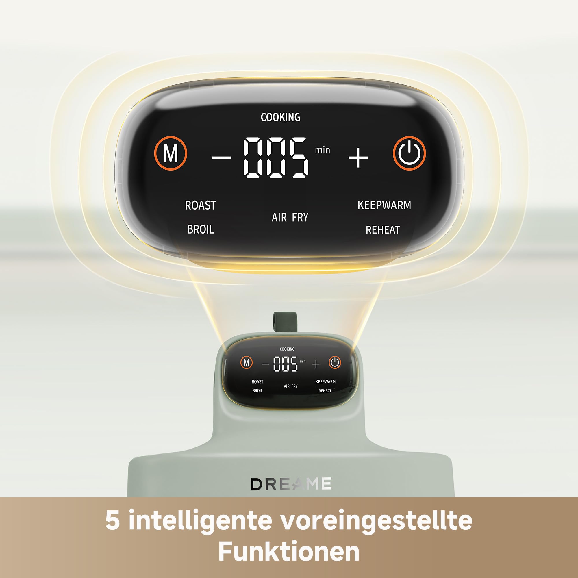 dreame Tasti AirFryer 5-in-1 tragbare Glas-Heißluftfritteuse, Zwei-Behälter-Setup (2,5 L + 4,5 L), 6 mm Borosilikatglas, 3D-Heißluft-Umwälzung, spülmaschinengeeignet, 360°-Panorama-Ansicht, abnehmbar 8