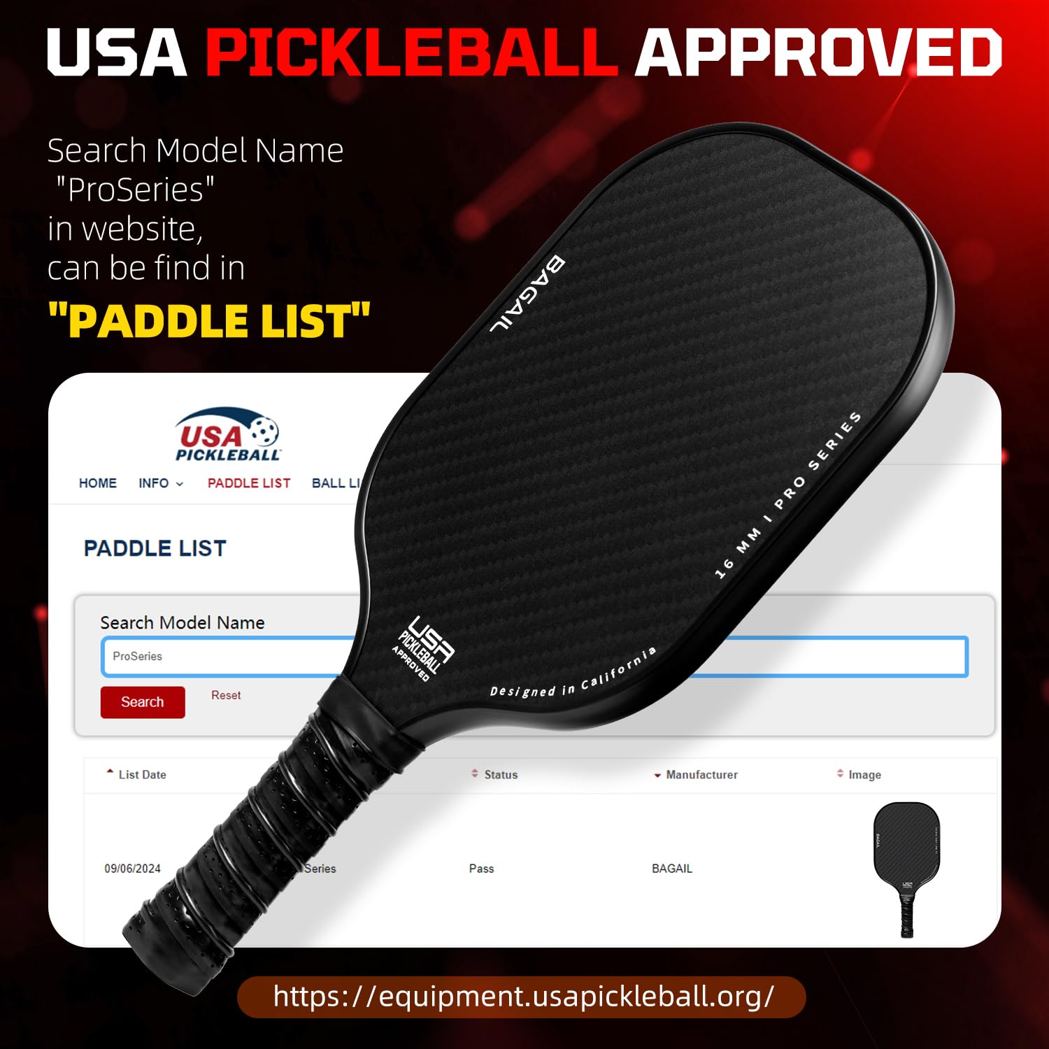 BAGAIL Pickleball Paddles, USAPA Approved Fiberglass Surface Pickleball Set, Lightweight Pickle Ball Rackets with 4 Balls, 1 Bag, Designed in California for Traction and Stability
