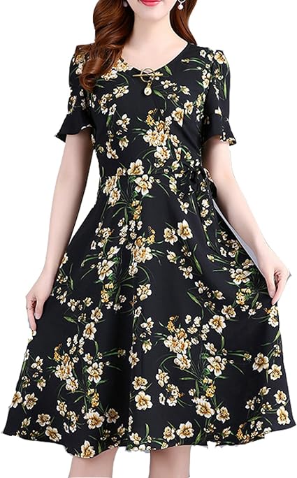 Amazon Lisa Pulster レディース ワンピース ドレス 花柄 満開式 ゆったりワンピース花柄 ワンピース 長袖 シルエット パーティー 結婚式 発表会 体型カバー ゆったり 着痩せ コート ジャケット 通販