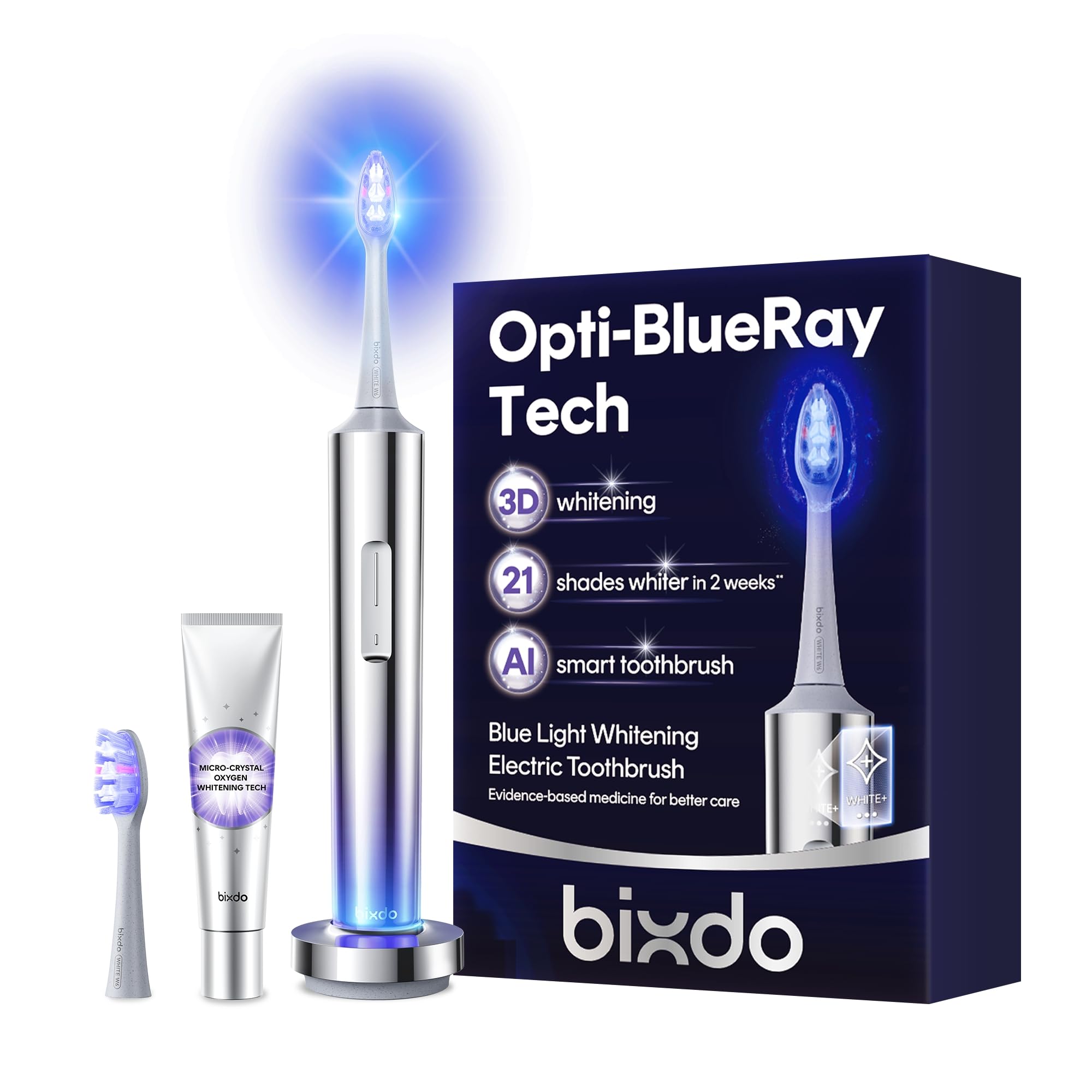 Photo 1 of bixdo Whitening Electric Toothbrush for Adults, Professional 460nm Whitening Blue Light Tech, 31,000VPM Sonic & Oscillating Cleaning with Smart AI Sensor, 6-Month Long-Lasting Battery