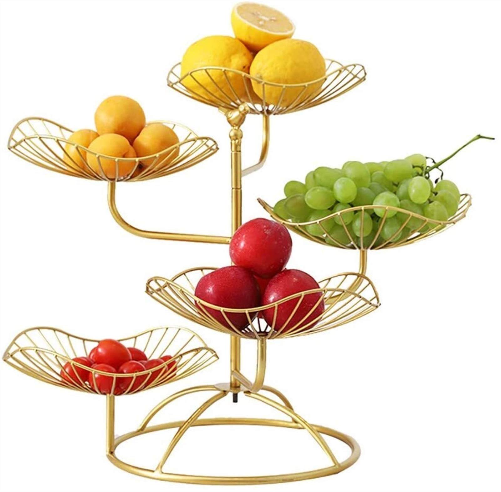 5 Tier Fruit Basket Stand Countertop Metal Fruit Bowl Fresh Fruits Vegetables Storage Display Stand 