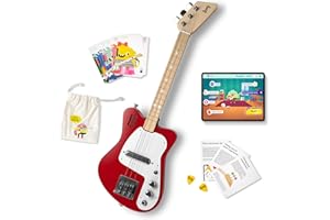 Loog Mini Electric kids Guitar for Beginners built-in Amp Ages 3+ Learning App and Lessons Included Red