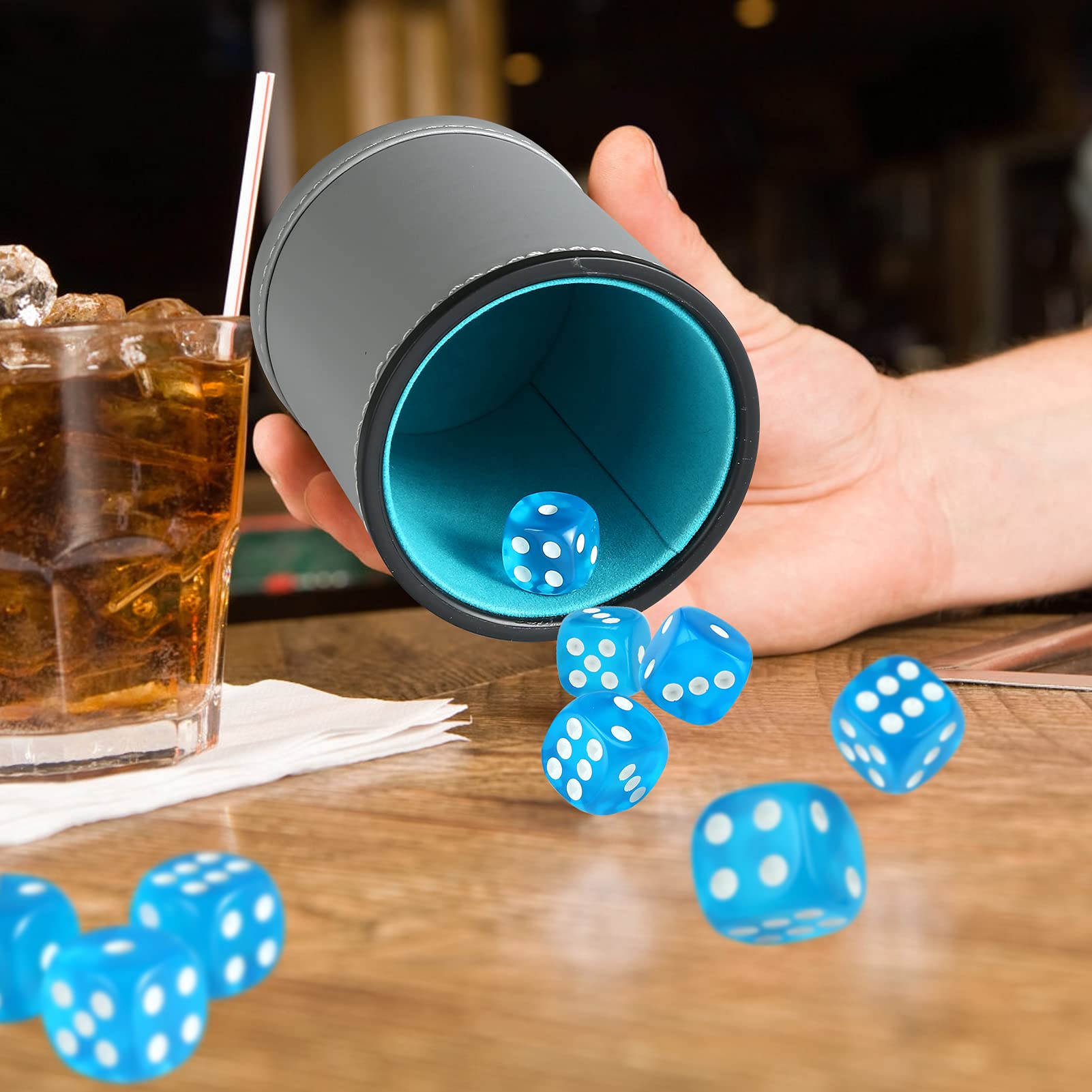 GWHOLE Leather Dice Cup Dice Stacking Shaker Cup Bar Pub Club Liar Games Dice Rolling Set with 10 Dices for Yahtzee Farkle Party Games Gift