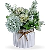 Artificial Potted Flowers, Small Ceramic Vase Fake Flower Plants Desktop Decoration Indoor for Home and Office, Faux Flowers Hydrangea Decora for Table,Bookshelf,Bedroom,Living Room,Party.(Green)