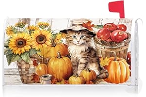Texupday Fall Harvest Sunflower Pumpkin Cute Cat Mailbox Cover with Magnetic Strip Autumn Thanksgiving Mailbox Wraps Post Letter Box Cover Standard Size 21" X 18" Garden Farm Outdoor Yard Decor