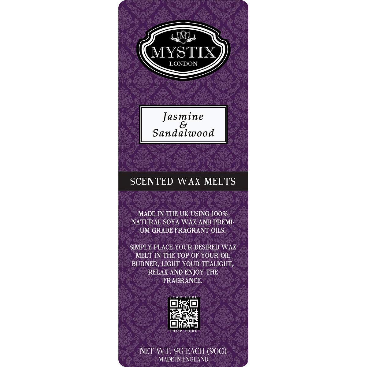 Mystix London | Jasmine & Sandalwood - Wax Melts Clamshell 5 x 90g (50 Cubes) | 100% Natural SOYA Wax | Long-Lasting Fragrance for Aromatherapy & Soothing Atmosphere