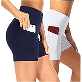 THE GYM PEOPLE 2 Pack Women's High Waist Workout Shorts with Deep Pockets Tummy Control Running Yoga Shorts