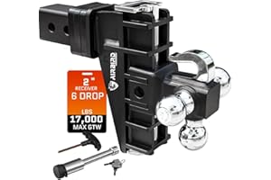 Airbird Adjustable Trailer Hitch Fits 2-Inch Receiver, Heavy Duty Tow Hitches (17000 LBS GTW) 6 Inch Drop Truck Hitch Tri-Ball Mount with Hook (1-7/8" x 2" x 2-5/16")…