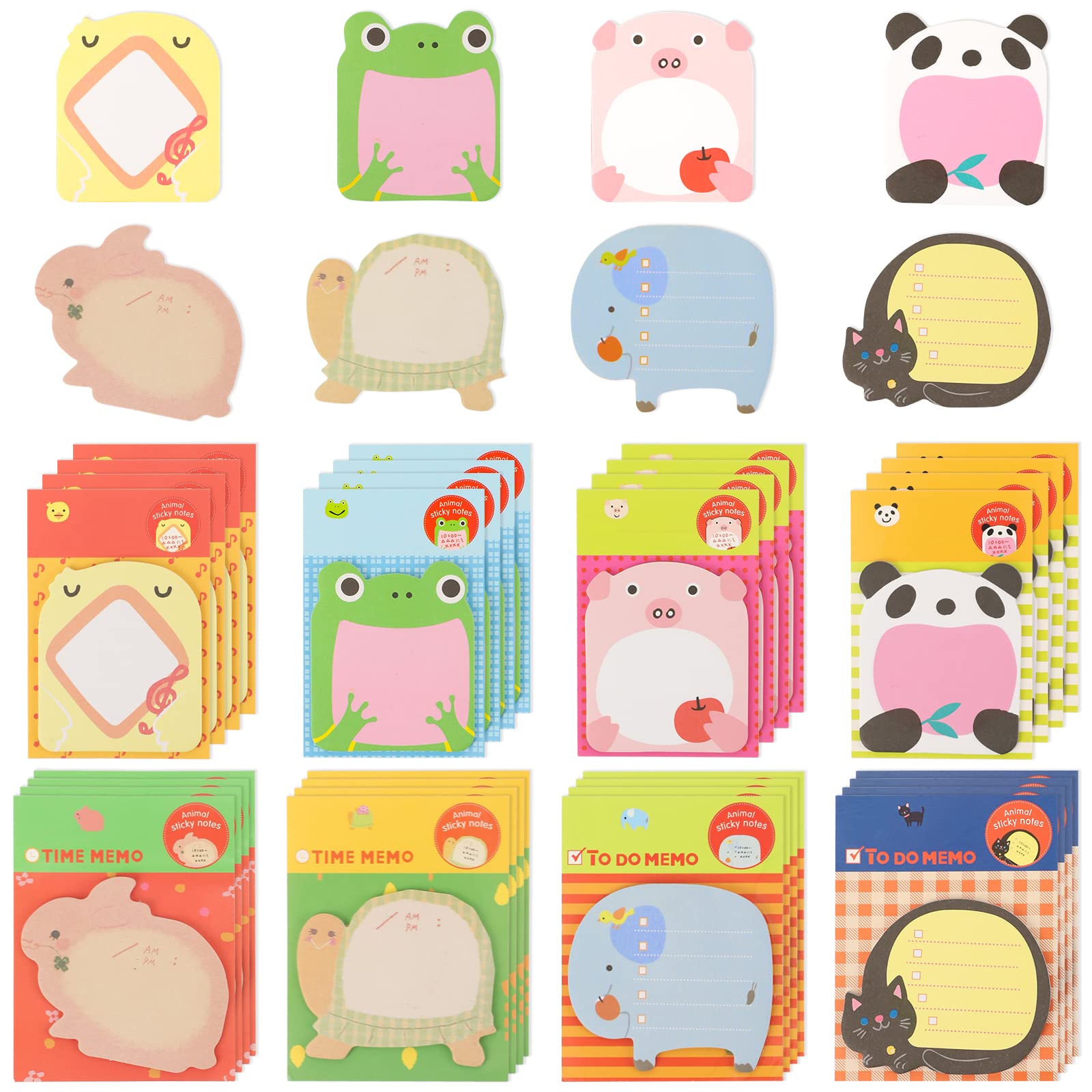 CRITIVE-S 32 Packs Cute Kids Sticky Notes Set - Small Pastel Sticky Notes per Pack 8 Animals - 20 Sheets per Pad - 5.4cmx8cm