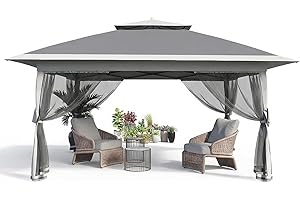 12x12 FT Pop Up Canopy Tent, Outdoor Gazebo with Mosquito Netting, 4 Sandbags, Wheeled Storage Bag, Adjustable Height Design,