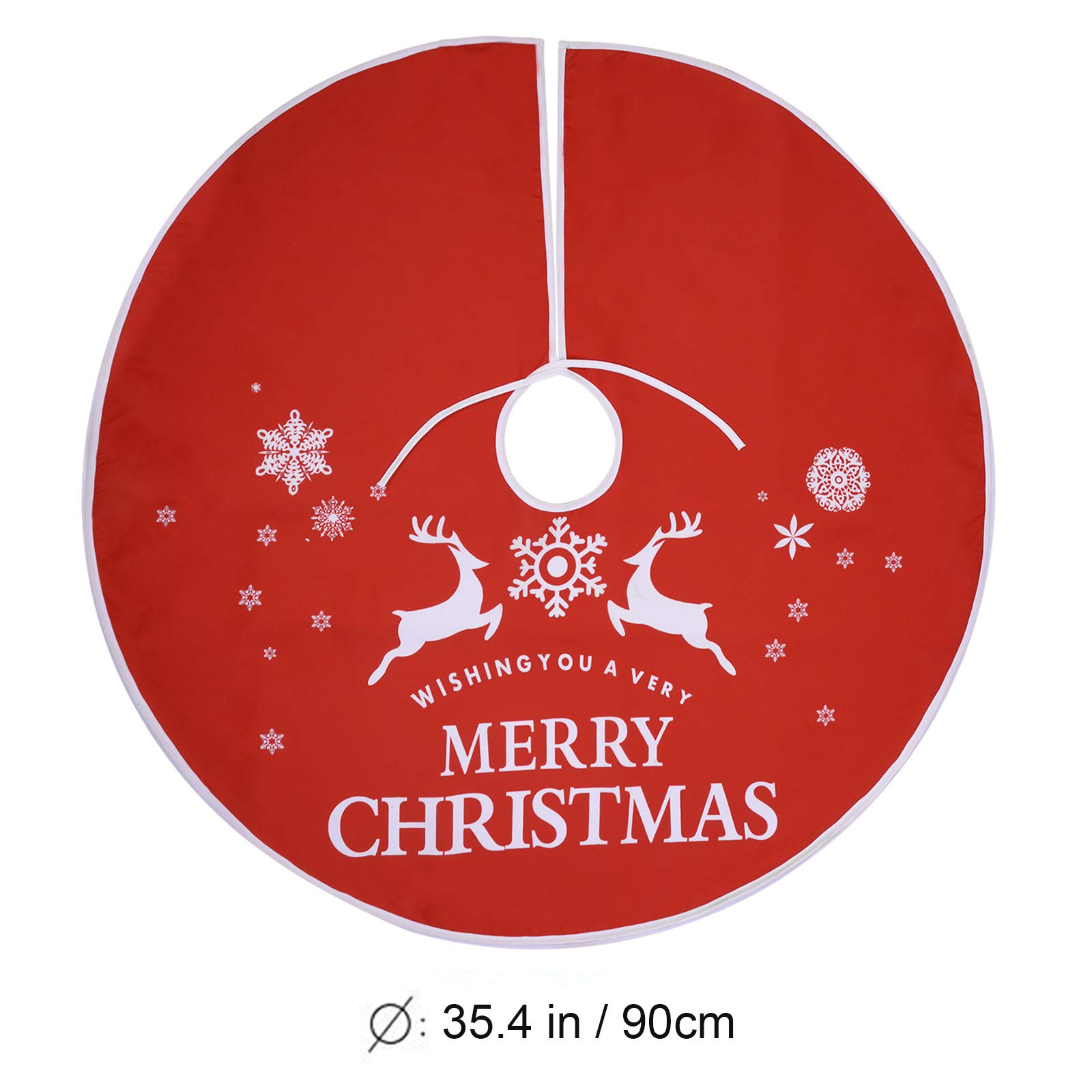 Voilamart Christmas Tree Skirt Mat with Deer Snow Pattern, Red 35 Inch in Diameter Tree Apron, Decoration for Xmas New Year Festival Holiday Party