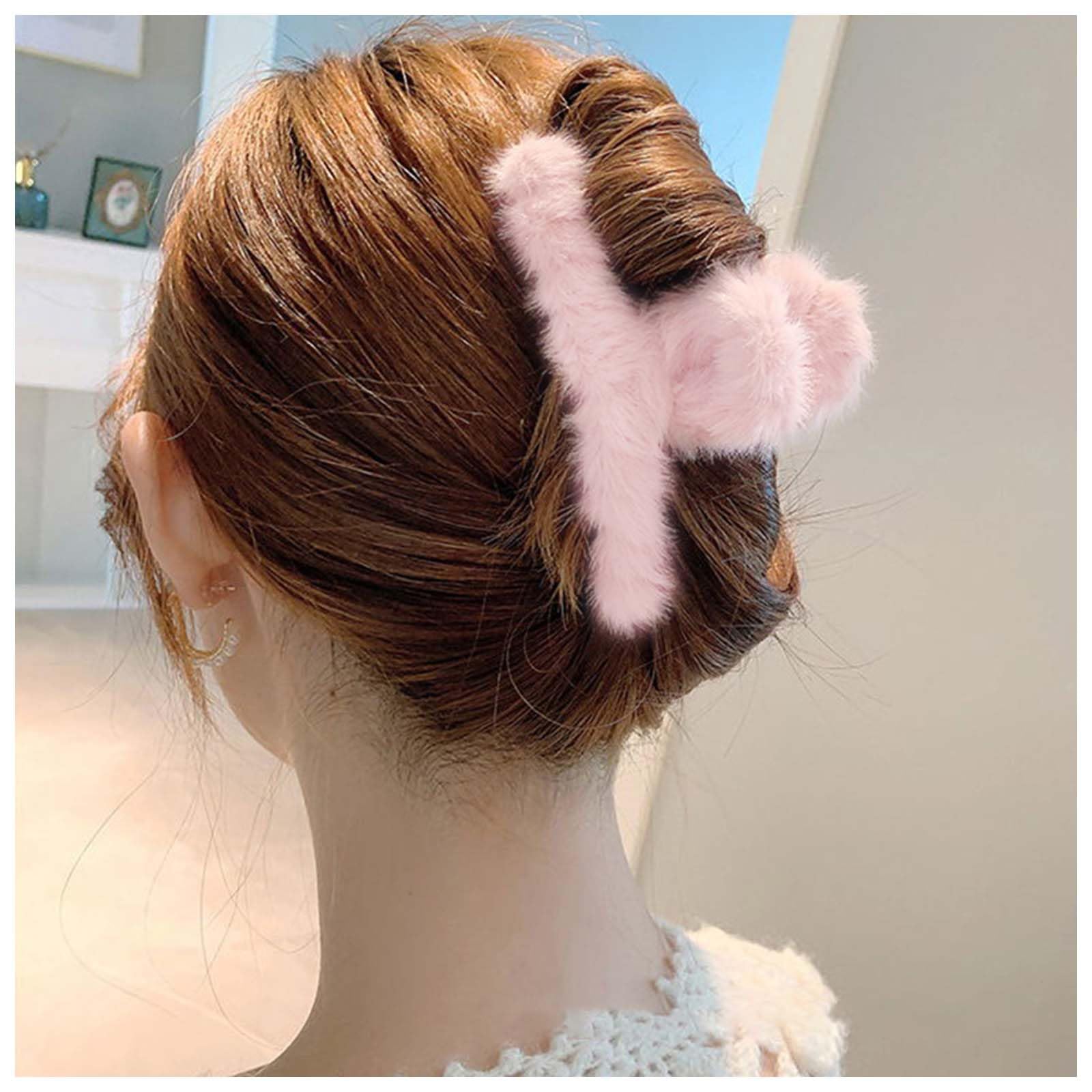 Cimenexe Retro Fluffy Hair Claw Pink Fluffy Claw Hair Clip Pink Plush Hair Clip Barrettes Large Fuzzy Hair Claw Clips Faux Fur Jaw Clamp Winter Decorative Hair Accessories for Women
