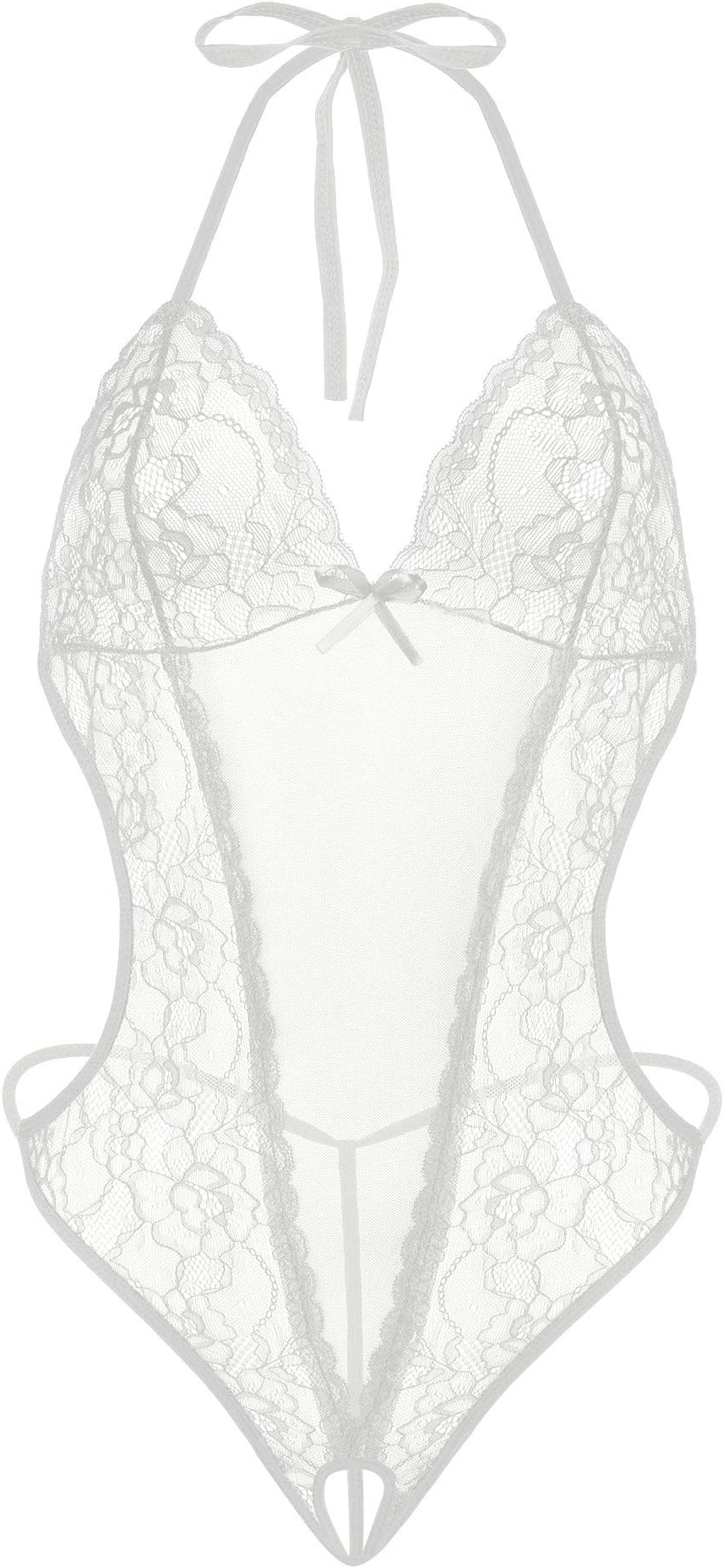 Women Sexy Teddy Lingerie Deep V Halter Lace Bodysuit Nightwear One Piece Mini Babydoll