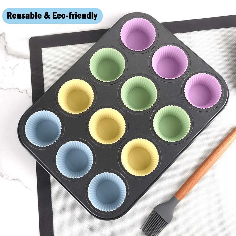 24 Pack Silicone Baking Cups Set, Reusable Nonstick Kitchen Muffin Cupcake Liners NonToxic BPA Free for Pudding Tart Bread Mousse Jelly for Holiday Party Thanksgiving Christmas(2.75