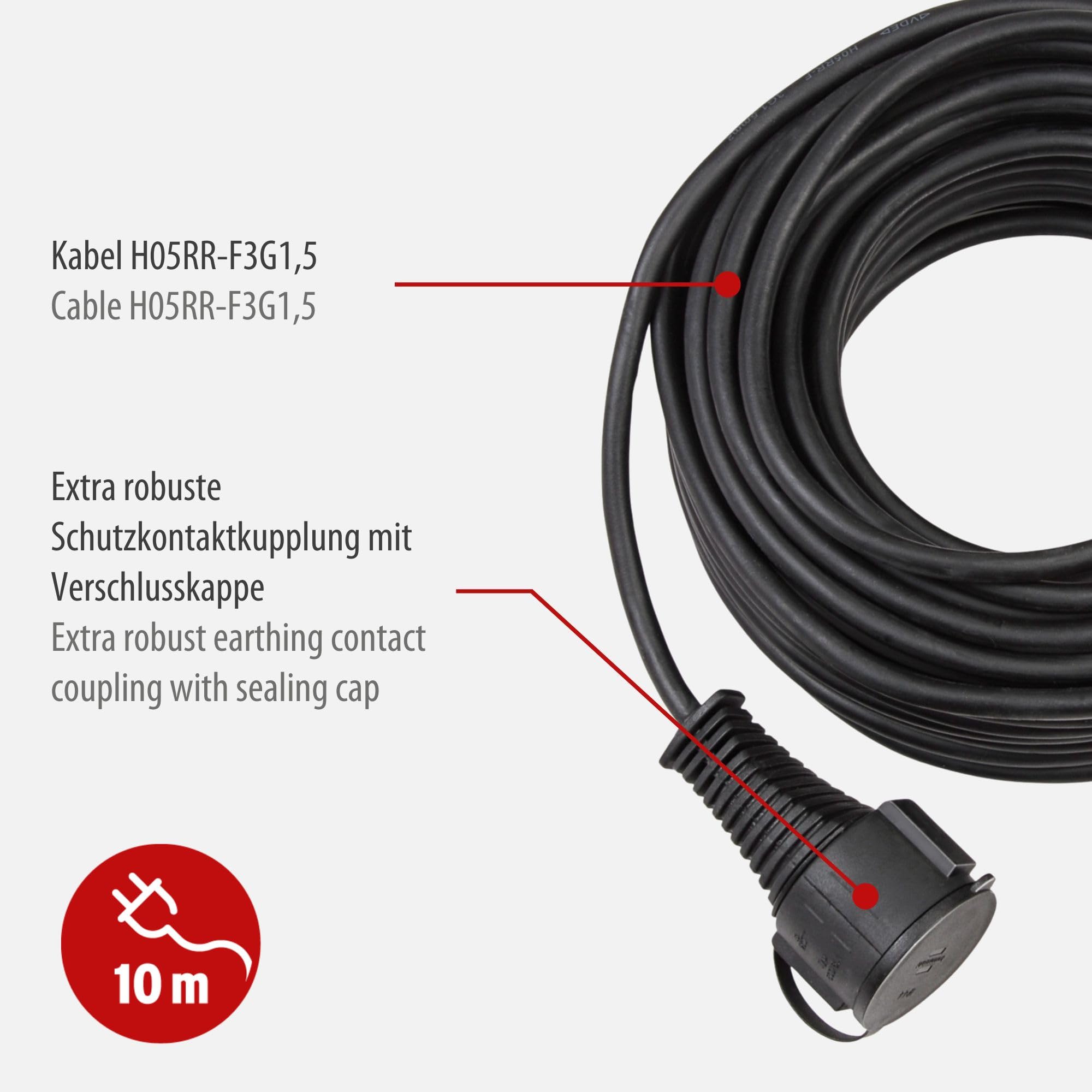 Brennenstuhl Qualitäts-Gummi-Verlängerungskabel 10m (IP44, Kabel für außen) schwarz 2